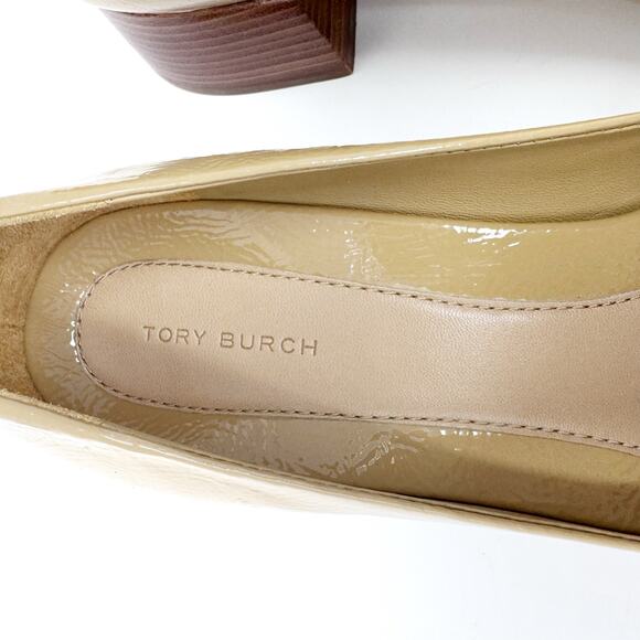 TORY BURCH Georgia Tan Patent Leather Square Toe Georgia Heels Pumps Size US 8 - Picture 4 of 9